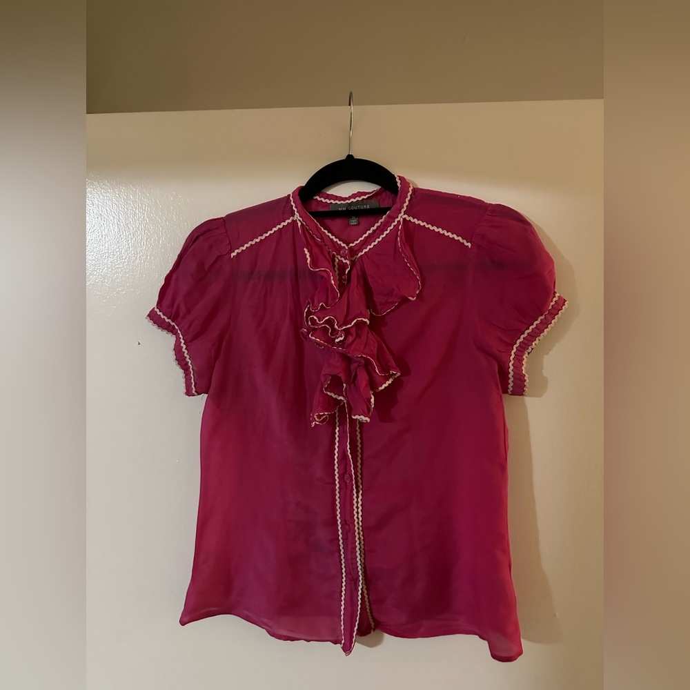 " MM Couture" Women's Medium Pink Button Up Blouse 35% Silk